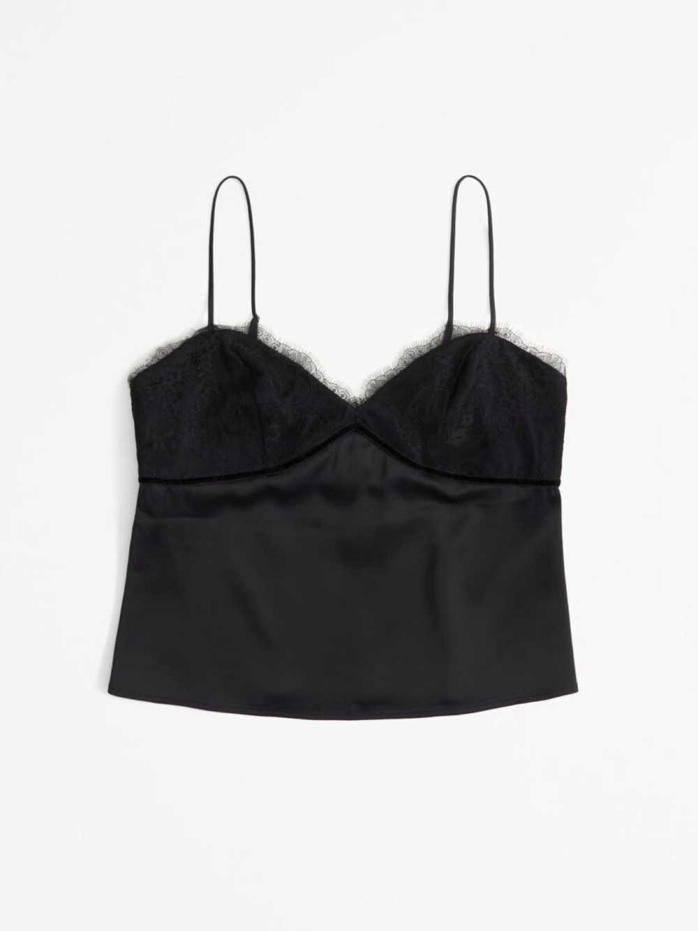 Abercrombie & Fitch Black Lace-Trim Satin Cami